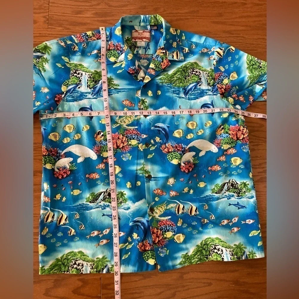Vintage RJC Mens Hawaiian Shirt  Made in Hawaii Size XL Ocean Vivid Colors